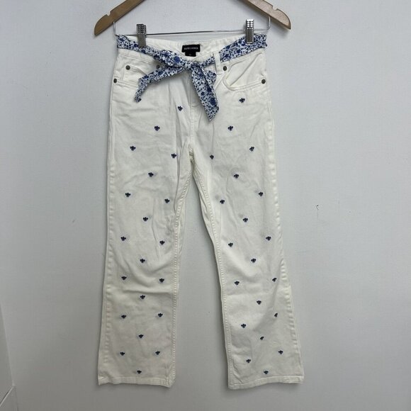 Ralph Lauren Nautical Girls White Pants Belted Blue Embroidery Boot Leg Sz 12 - Picture 12 of 13